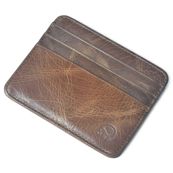 Men Genuine Leather Retro Small Coffee Brown Money Card Holders