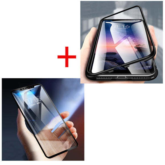 Bakeey Magnetic Adsorption Metal Tempered Glass Flip Protective Case+5D Tempered Glass Screen Protector For Xiaomi Redmi Note 6 Pro