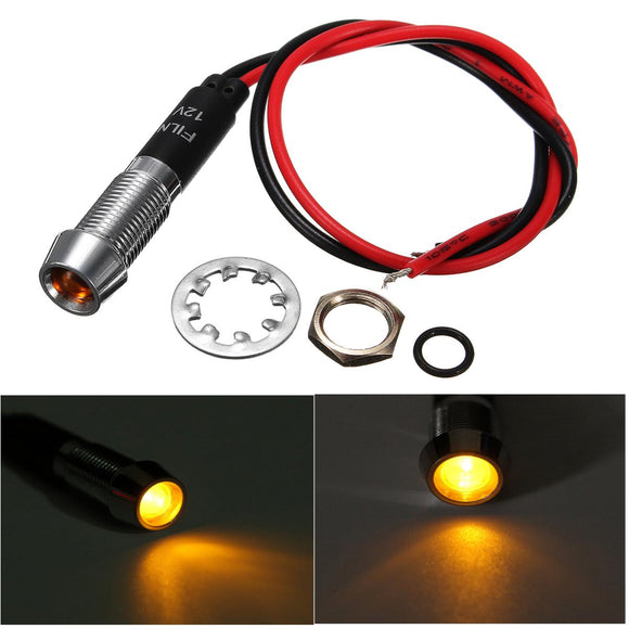 8mm 12V Amber LED Indicator Light Pilot Directional Dashboard Lamp Car Truck Boat