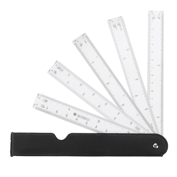Drillpro 5pcs Multi-function Combined Scale Ruler Suit Butterfly Fan Shaped Plastic Scale Ruler