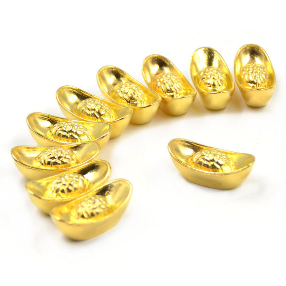 10pcs Lucky Money Golden Tone Ingot Feng Shui Auspicious Mini Home Office Decorations