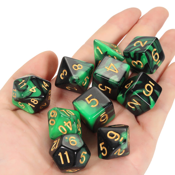 10 Pcs Night Elf Green RPG Polyhedral Dice Sets with Pouches