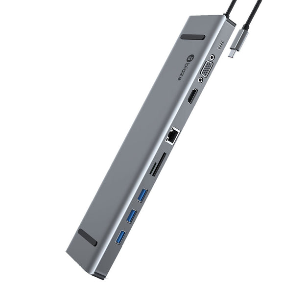 Biaze ZH97 10-in-1 Type-C to 3-Port USB 3.0 PD Charge VGA Gigabit RJ45 3.5mm Audio SD TF Hub