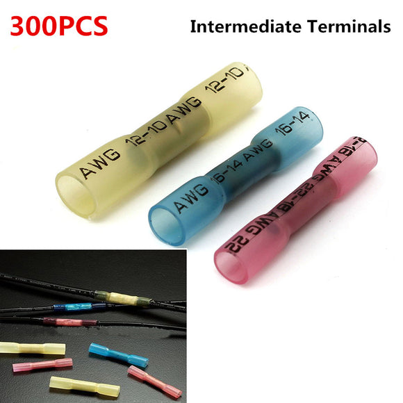 300pcs AWG Intermediate Terminals Heat Shrink Tubing Insulated Terminals Connectors