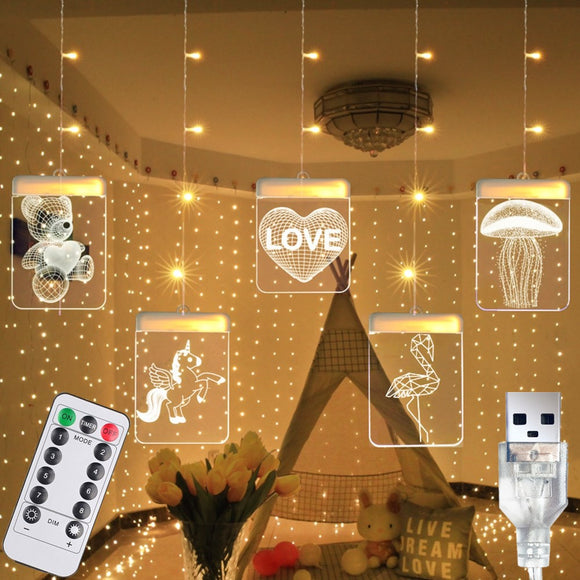 USB Warm White Multicolor 8 Modes 3D Tear Of Rupert LED Hanging Curtain String Light Windows Wall Lamp
