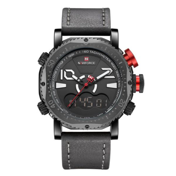 NAVIFORCE NF9094  Fashion Men Digital Watch Leather Strap Dual Display Sport Watch