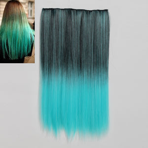 NAWOMI 1Pcs 5 Clip In Ombre Black Blue Heat Friendly Resistant Synthetic Hair Extension