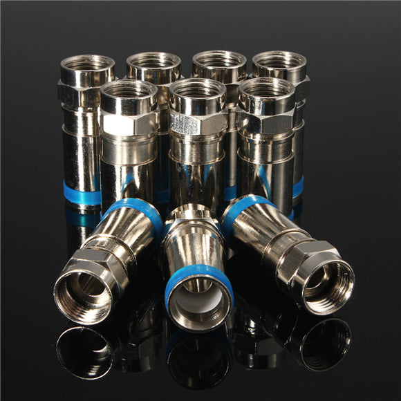 10pcs Male F-Plug RG6 TV Aerial Coaxial Cable Connectors Compression Adapter