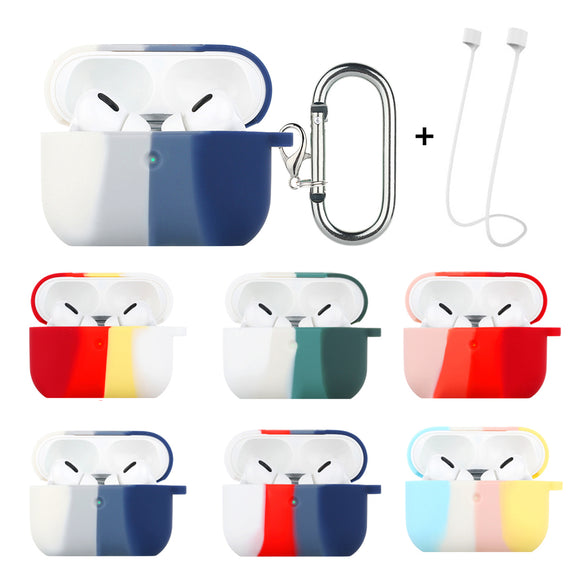 Enkay Rainbow Series 3 in 1 Split Color Soft TPU Shockproof Earphone Storage Case Protective Cover with Free Anti-Lost Strap Keychain for Airpods Pro