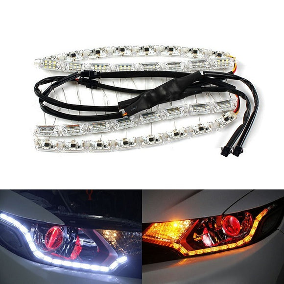 2Pcs Dual Color LED Strip Lights Daytime Running Light For Motorcycle Car Headlight