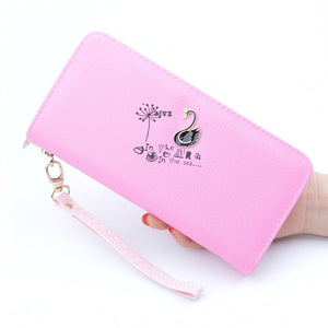 Women Swan Zipper Long Wallets Candy Color Clutches Bags Card Holder Coin Bags