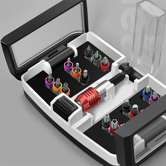 19Pcs Screwdriver Bit Set Multifunction S2 Magnetic Slotted Cross Hexagon Torx Screwdriver Bits with Quick Release Hex Chuck Extension Adapter Cabin Style Storage Case