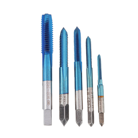 Drillpro 5Pcs M3-M8 Blue Coated Machine Screw Tap Drill Set Straight Flute Metric Thread Tap Drill Bit
