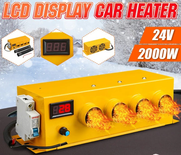 24V 2000W LCD Display Four Holes Car Heater Warmer Fans Protect Window Defroster