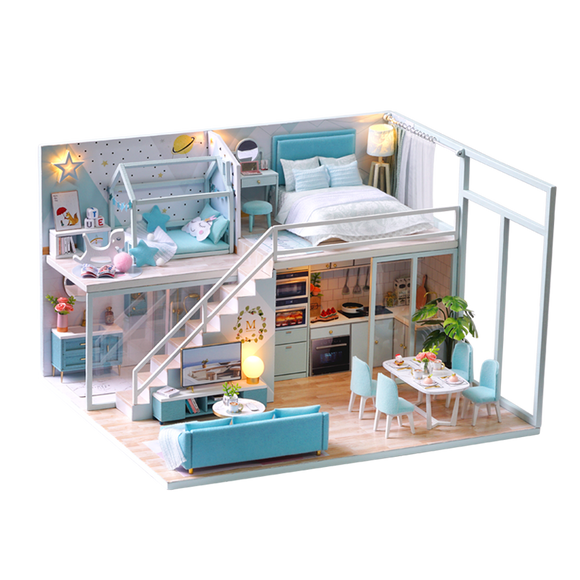 Cuteroom L028 DIY Cottage Poetic Life Handmade Loft Simple Apartment Doll House With Dust Cover Music Motor