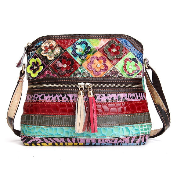 Women PU Leather Floral Vintage  Casual Crossbody Bag Shoulder Bag
