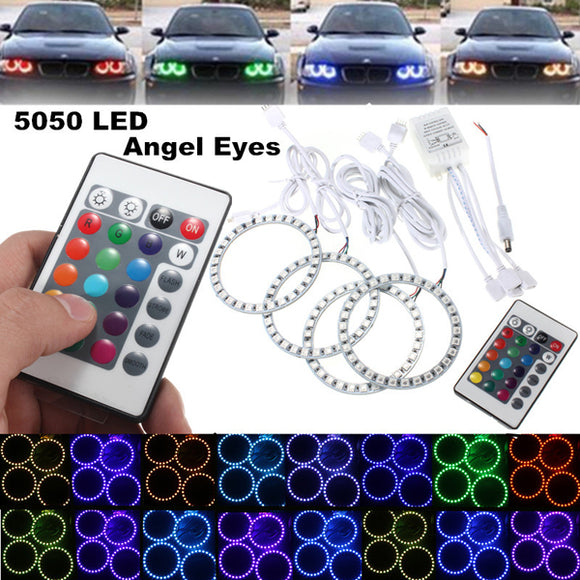 4PCS RGB 90MM Multi-Color 5050 Flash LED SMD 12V Angel Eyes and Remote Control