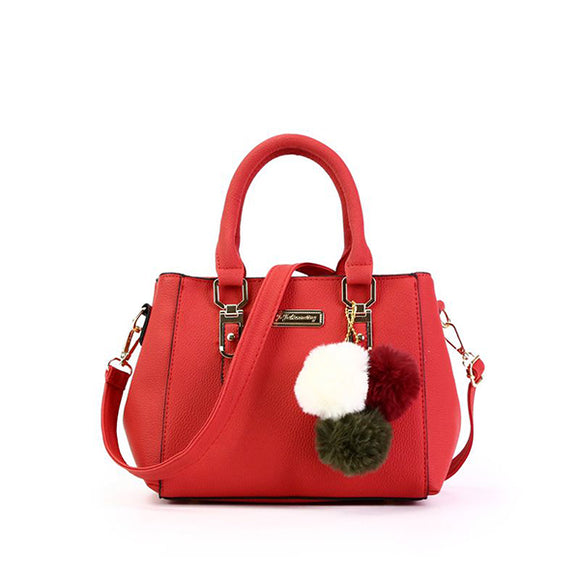 Women Faux Leather Fashion Three-color Plush Ball decorated Shoulder Bag Handbag