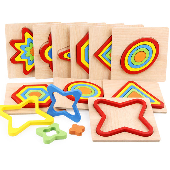 Shape Cognition Board Geometry Jigsaw Puzzle Wooden Kids Educational Learning Toys