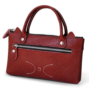 Women Cowhide Phone Bag Zipper Pocket Cute Handbag Clutch Bag
