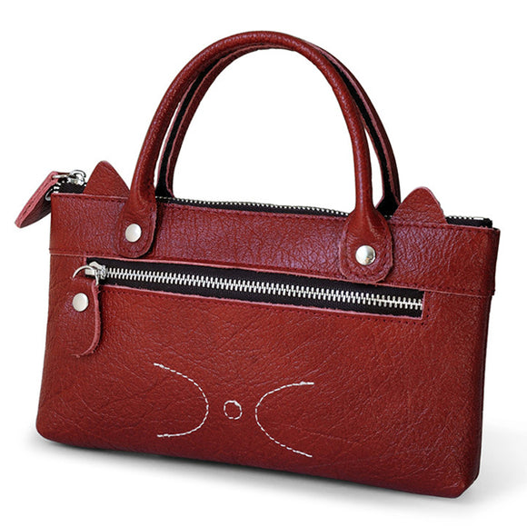 Women Cowhide Phone Bag Zipper Pocket Cute Handbag Clutch Bag