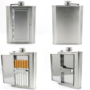 Outdoor Portable 6 oz Stainless Steel Wine Flagon Hip Flask Portable Flask with Cigarette Case