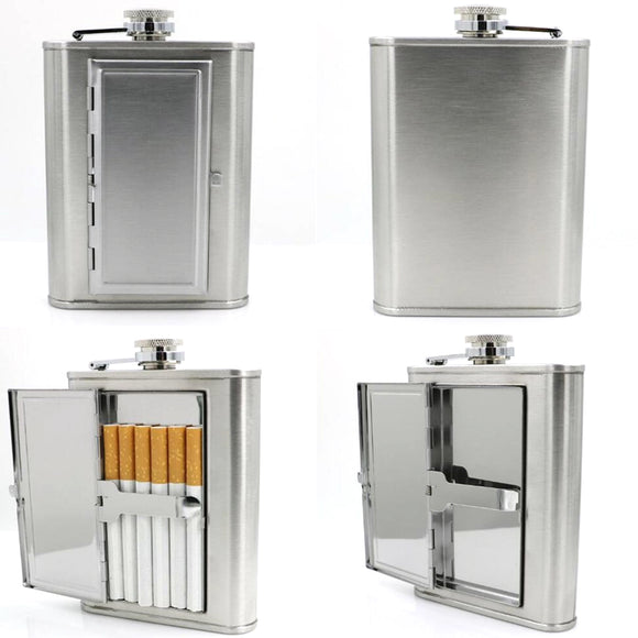 Outdoor Portable 6 oz Stainless Steel Wine Flagon Hip Flask Portable Flask with Cigarette Case