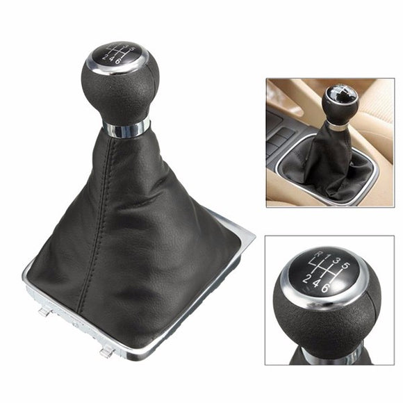 Car Black PU Leather Gear Shift Stick Knob For 6 Speed FRAME VW PASSAT B6 B7