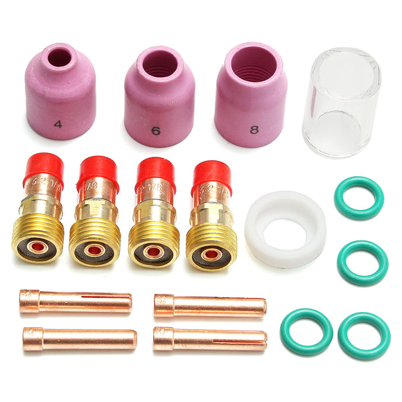 17Pcs TIG Stubby Gas Lens Ceramic Nozzle & Glass Cup Kit WP-17/18/26 3.2mm 1/8inch