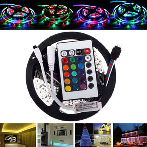 5M SMD2835 Non-Waterproof 300 LED RGB Flexible Strip Light + Mini 24 Keys IR Remote Controller DC12V