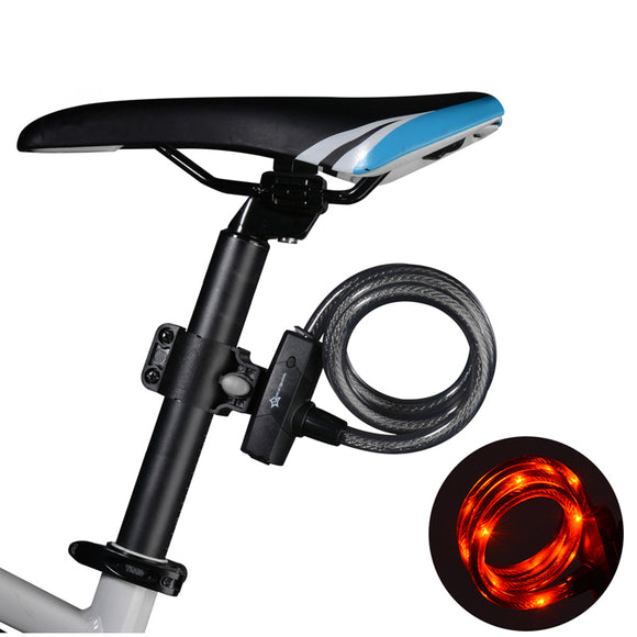 ROCKBROS Bicycle Cable Lock With Bike Rear Light Waterproof USB Rechargeable Bike Anti Theft Locks