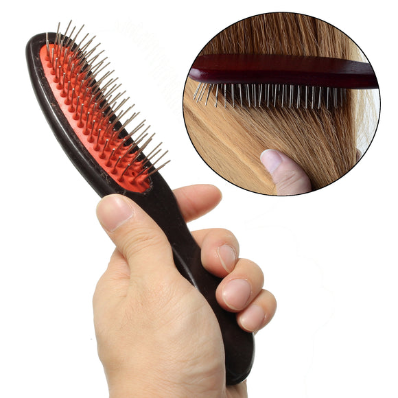Wooden Handle Hair Comb Steel Teeth Brush Styling Hairdresser Barber Hair Training Head Model