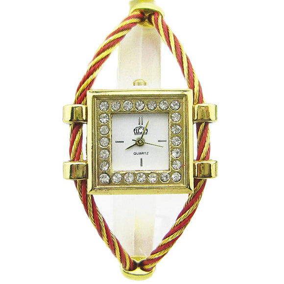 GUSSI Crystal Square Dial Gold Case Women Bracelet Quartz Watch