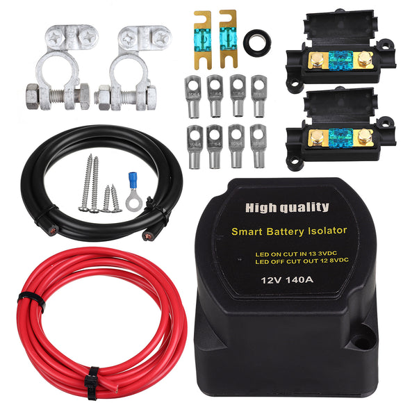 12V 140 Amp Dual Battery Smart Isolator Isolation Relay ATV UTV Wiring Kit