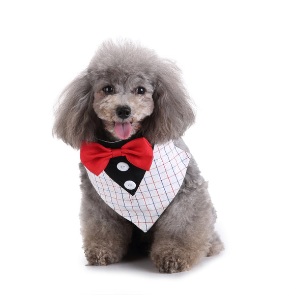 Formal Small Dog Tuxedo Bandana Collar with Bow Ties Adjustable Neckerchief for Wedding Party
