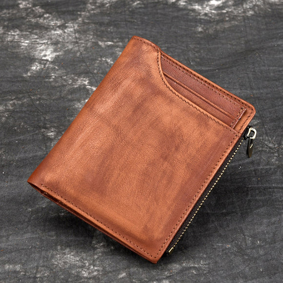 Men Genuine Leather 7 Card Slot Short Wallet Vintage Coin Purse
