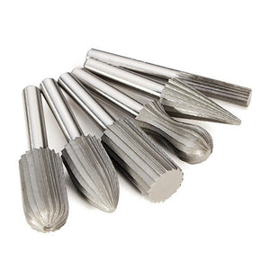 6pcs 1/4 Inch Hard High Speed Steel Rotary File Burr Drill Bits Metal Electric Grinder Carving Bit