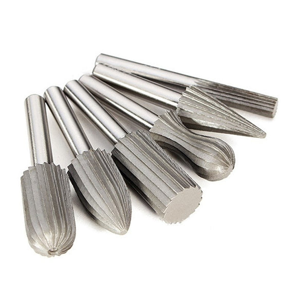 6pcs 1/4 Inch Hard High Speed Steel Rotary File Burr Drill Bits Metal Electric Grinder Carving Bit