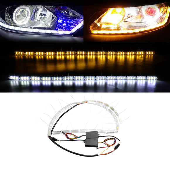 2Pcs Switchback Car Flexible LED Strip Light DRL Sequential Flow Turn Signal Lamp 3 Colors