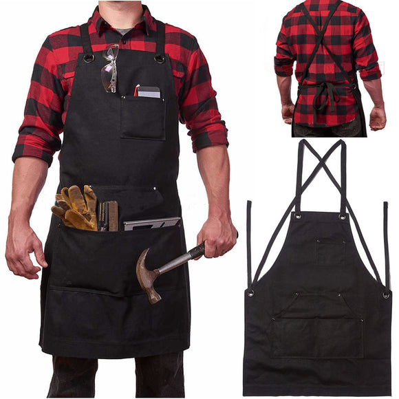 Heavy Duty Waxed Canvas Work Hobby Apron Large Pocket Fits Small to XXL Black