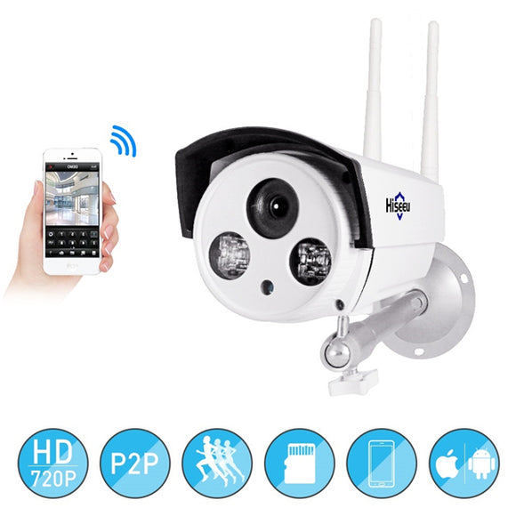 Hiseeu 720P 1.0MP WiFi IP P2P Camera Bullet Outdoor SD Card Storage CCTV Surveillance IR Camera