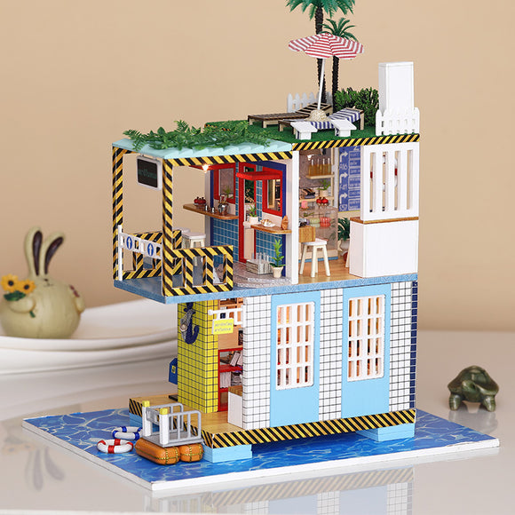 iiE CREATE DIY Doll House K-038 Sea Post Station Miniature Furnish With Cover Music Movement Gift Decor Toys