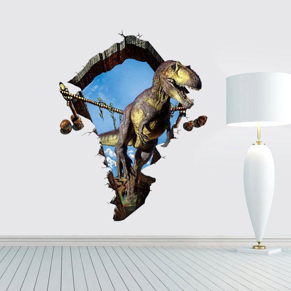 Miico Creative 3D Dinosaur Broken Wall Removable Home Room Decorative Wall Decor Sticker