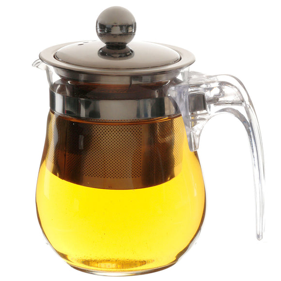 350mL 12fl.oz Heat Resisting Clear Glass Teapot Stainless Steel Infuser Flower Coffee Pot Tool
