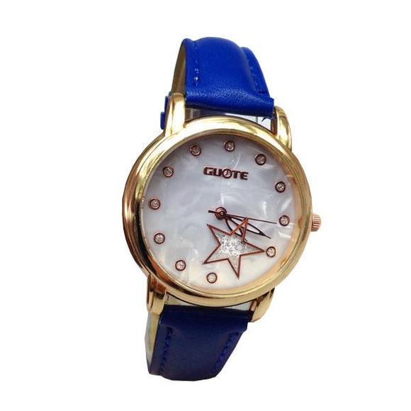 Casual Rhinestone Star Leather Band Wrist Watch