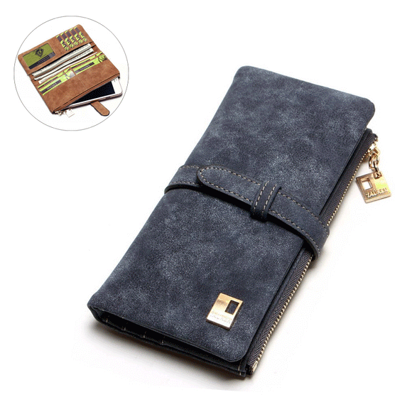 IPRee Vintage PU Leather Long Wallet Two Fold Billfold Pocket ID Credit Card Holder Coin Purse Men Women