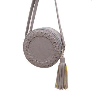 Women Tassel Canteen Mini Shoulder Bag Brief PU Leather Crossbody Bag