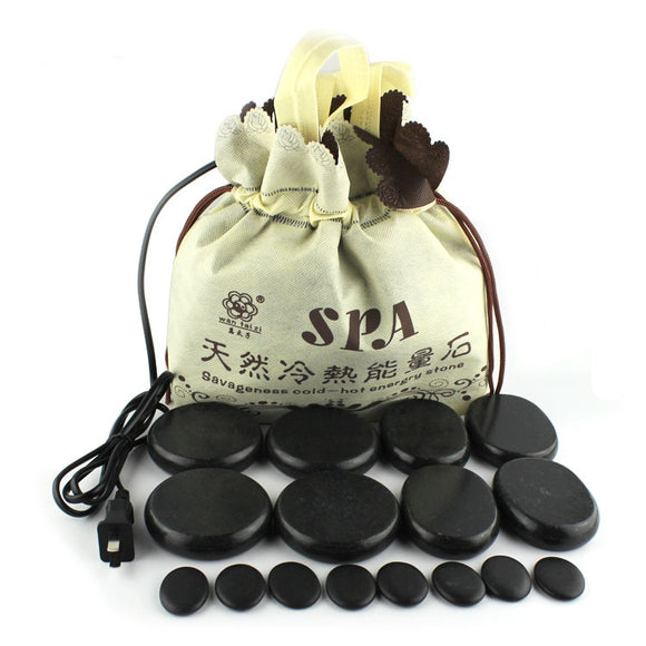 16Pcs Natural Energy Hot Stone Set SPA Essential Oil Volcanic Hot Stone Massage Massager with Heater Bag