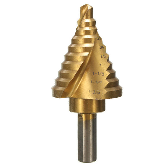 1/4 Inch to 1-3/8 Inch Titanium Coated Step Drill Bit 9mm Round Shank