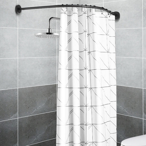 L Shape Adjustable Stainless Steel Shower Curtain Rod Pole 90-130cm Retractable